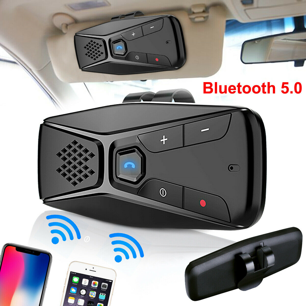 Wireless Bluetooth 5.0 Speakerphone Speaker Phone Visor Clip Hands Free Car Kit