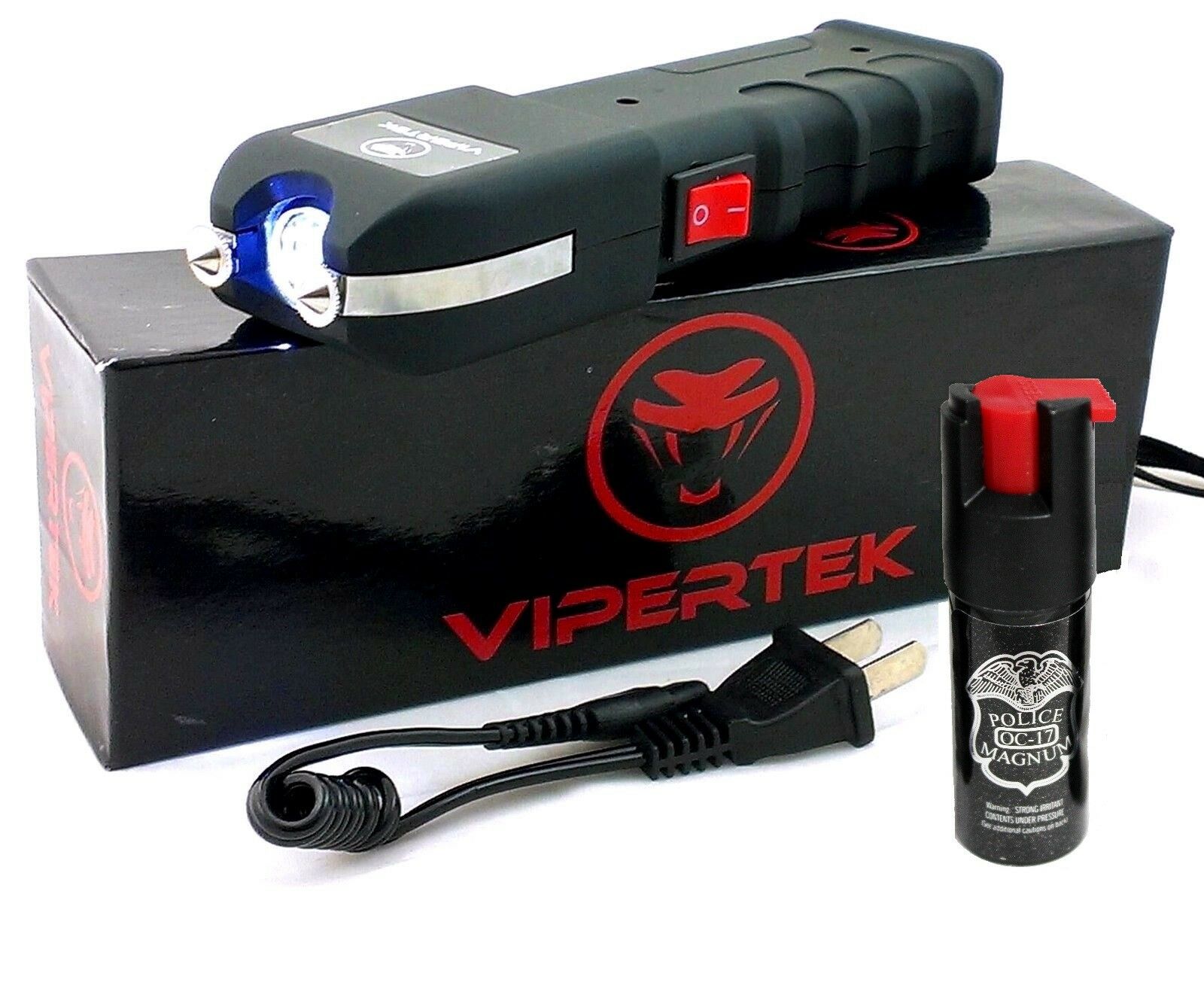 Vipertek Vts-989 - 600 Bv Rechargeable Led Heavy Duty Stun Gun + Pepper Spray