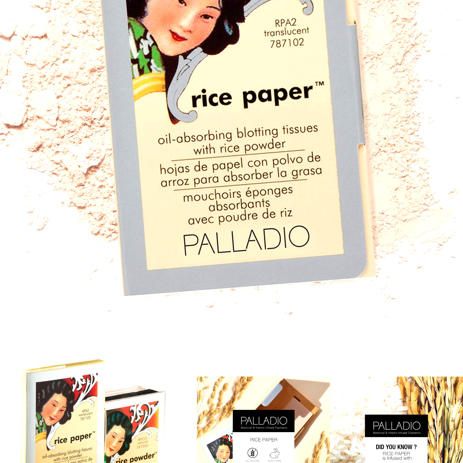 Palladio Rice Paper Facial Tissues For Oily Skin, Face Blotting Sheets Made F...