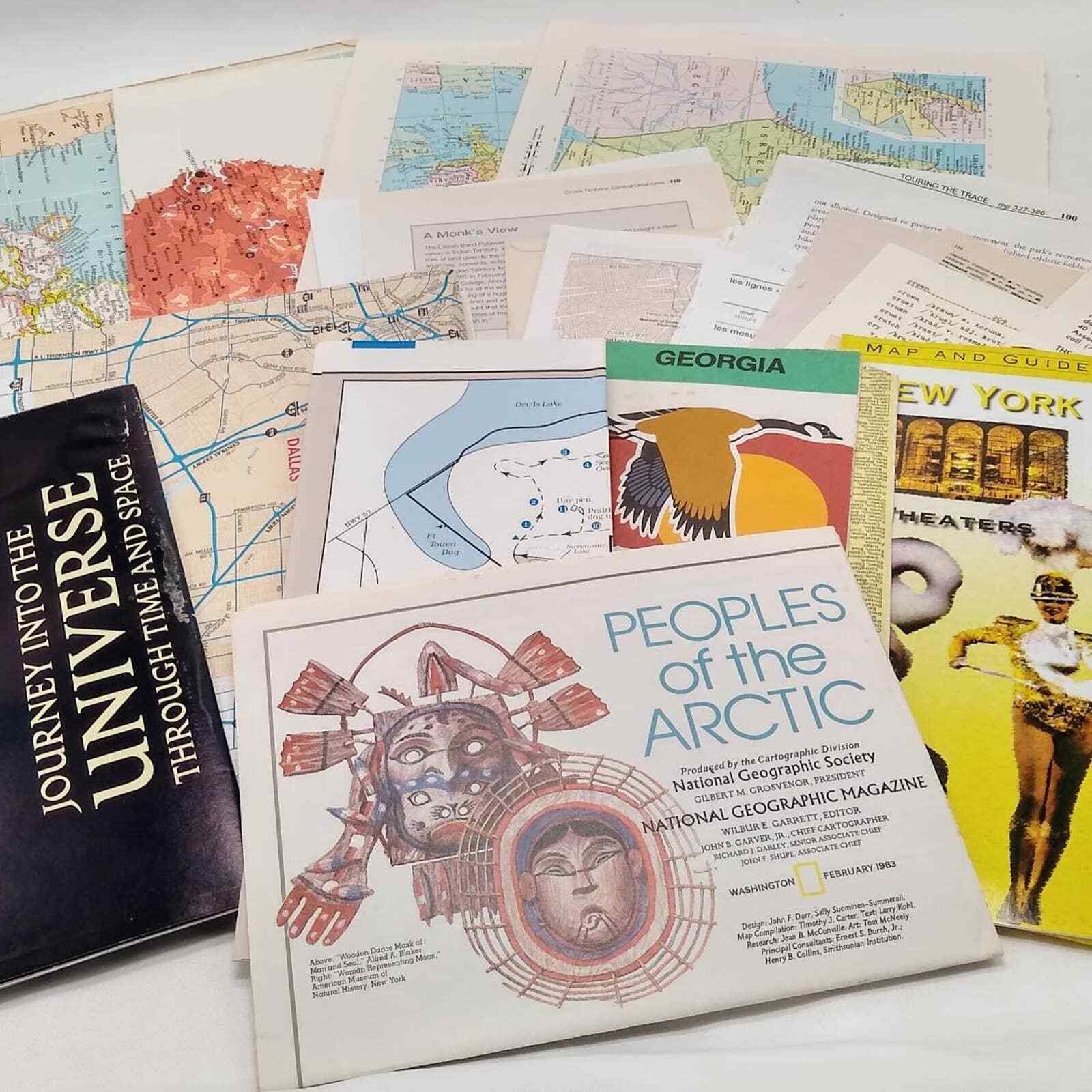 Travel Book Pages, Maps And Guide Book Page Bundle, Vintage Book Pages