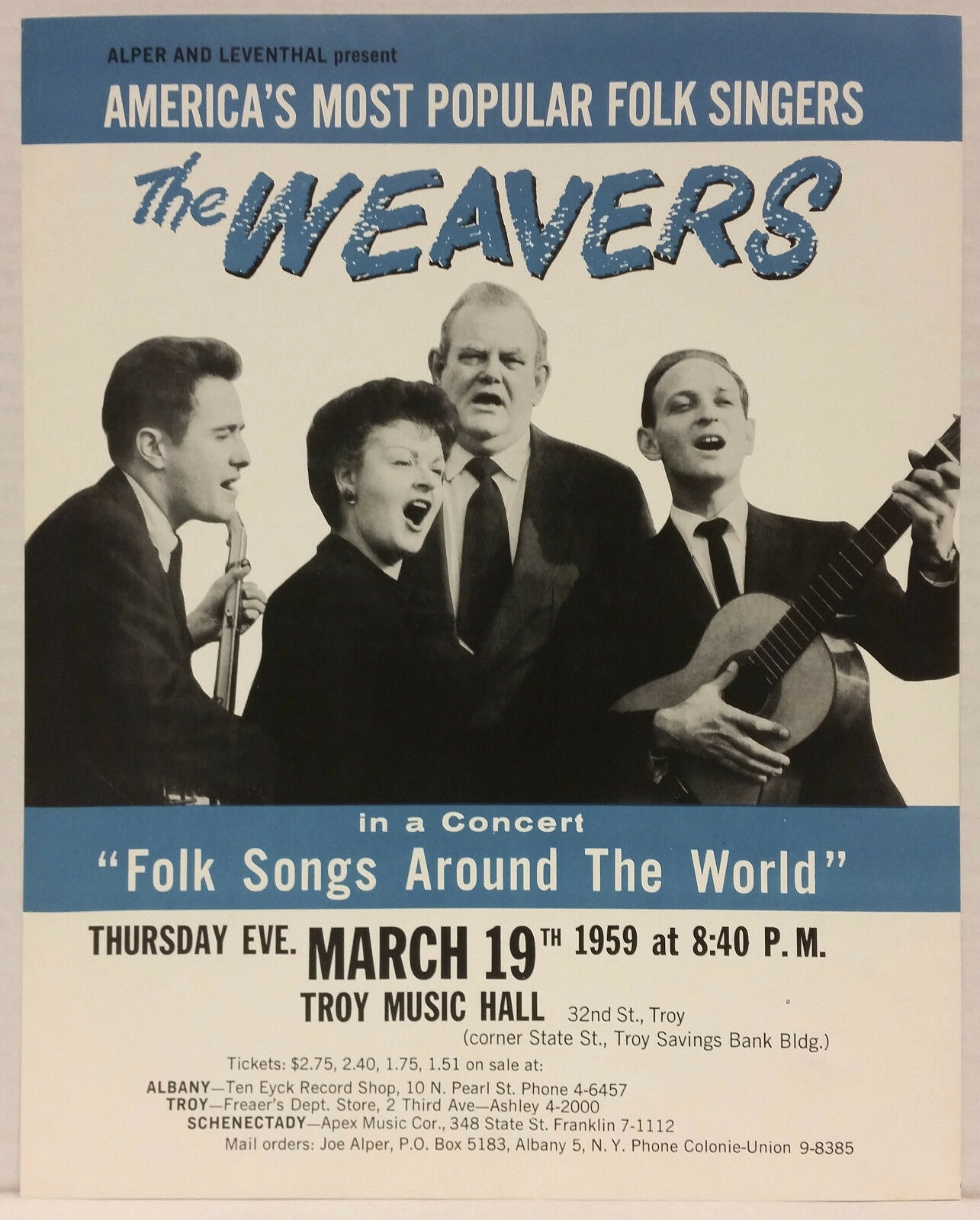 The Weavers Original 1959 Concert Poster - Harold Leaventhal
