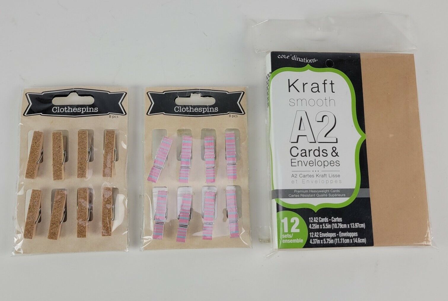 Lot Of 3 Crafts Decorative Mini Clothespins & A2 Cards Crafting Set