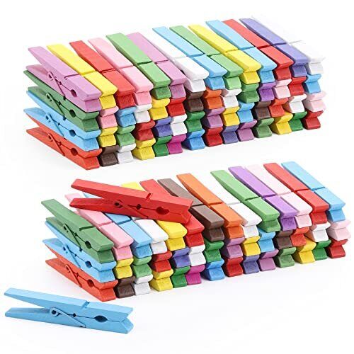 100pcs Colored Clothespins Wooden Heavy Duty Clothes Pins With Strength Spring -
